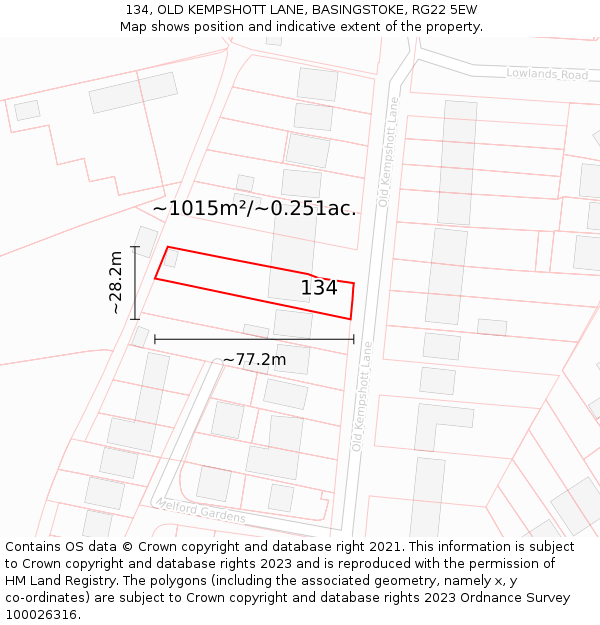 134, OLD KEMPSHOTT LANE, BASINGSTOKE, RG22 5EW: Plot and title map