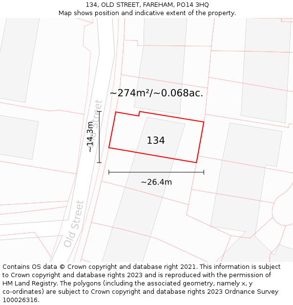 134, OLD STREET, FAREHAM, PO14 3HQ: Plot and title map