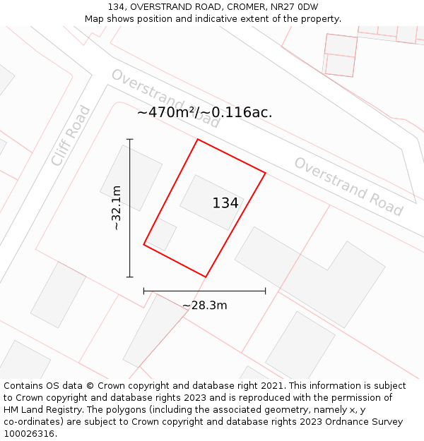 134, OVERSTRAND ROAD, CROMER, NR27 0DW: Plot and title map