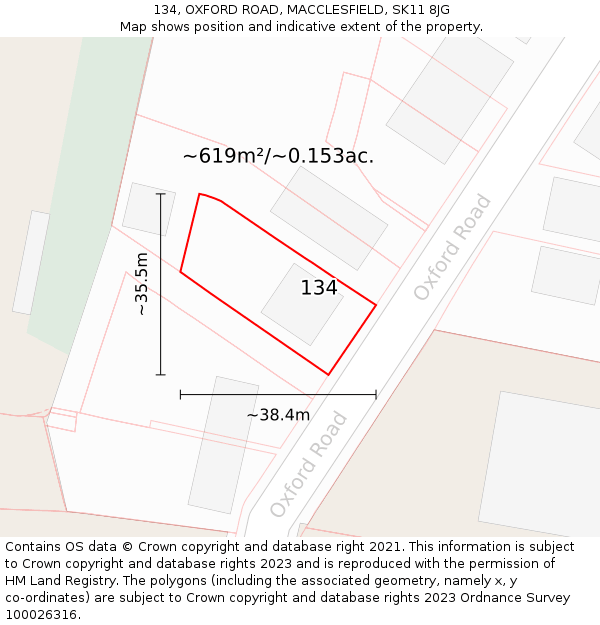 134, OXFORD ROAD, MACCLESFIELD, SK11 8JG: Plot and title map