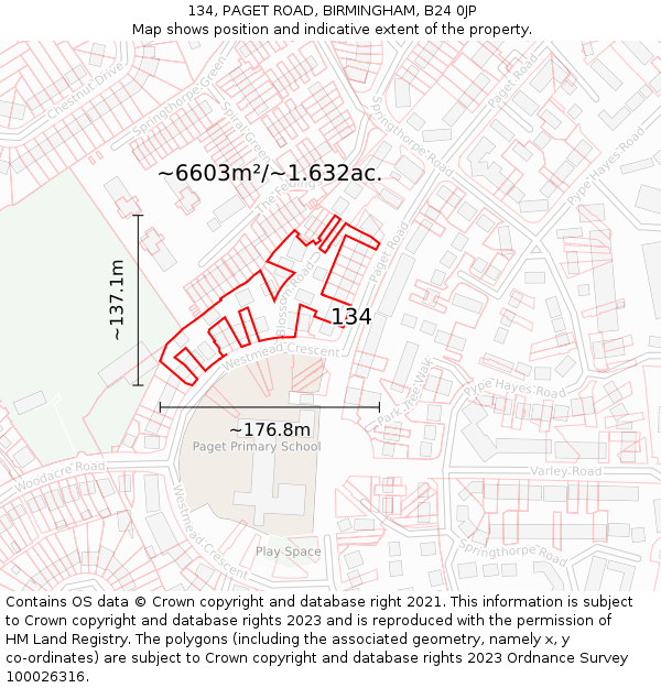 134, PAGET ROAD, BIRMINGHAM, B24 0JP: Plot and title map