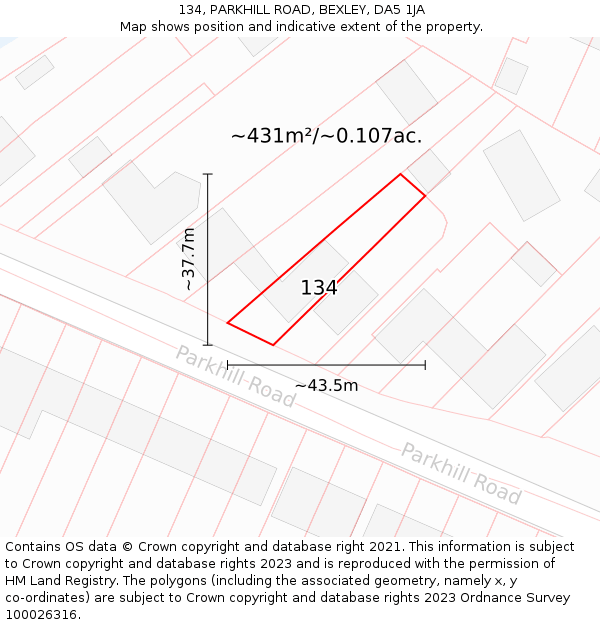 134, PARKHILL ROAD, BEXLEY, DA5 1JA: Plot and title map