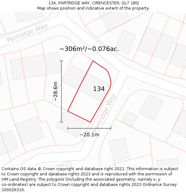 134, PARTRIDGE WAY, CIRENCESTER, GL7 1BQ: Plot and title map