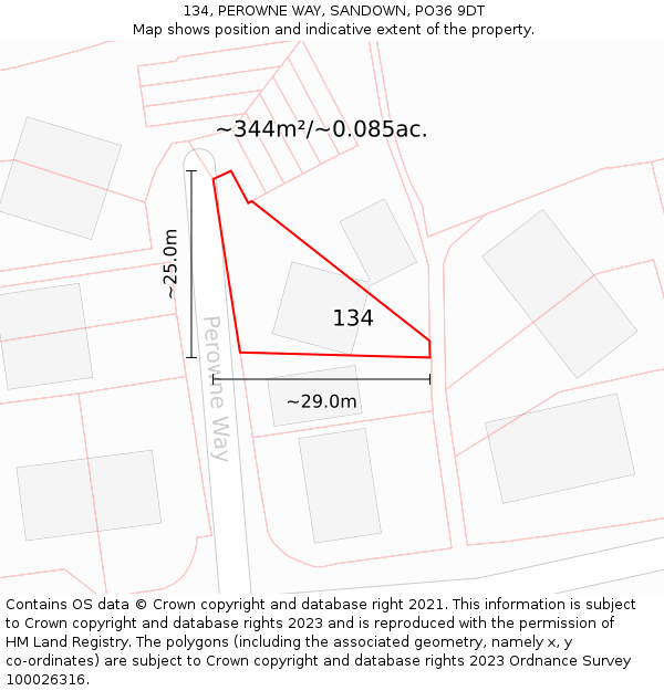 134, PEROWNE WAY, SANDOWN, PO36 9DT: Plot and title map