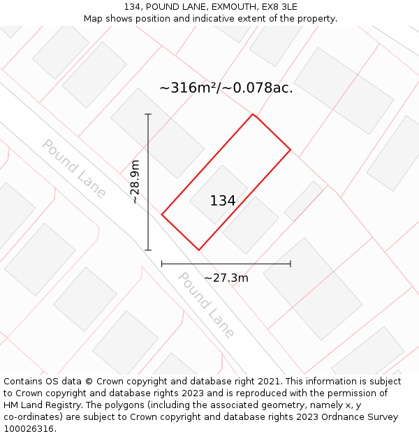 134, POUND LANE, EXMOUTH, EX8 3LE: Plot and title map