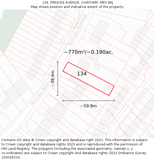 134, PRINCES AVENUE, CHATHAM, ME5 8AJ: Plot and title map