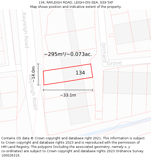 134, RAYLEIGH ROAD, LEIGH-ON-SEA, SS9 5XF: Plot and title map