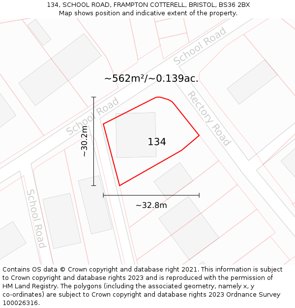 134, SCHOOL ROAD, FRAMPTON COTTERELL, BRISTOL, BS36 2BX: Plot and title map