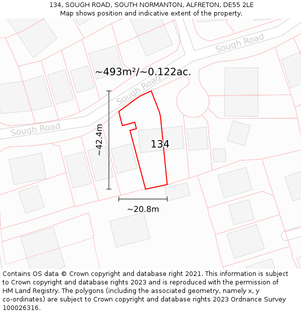 134, SOUGH ROAD, SOUTH NORMANTON, ALFRETON, DE55 2LE: Plot and title map