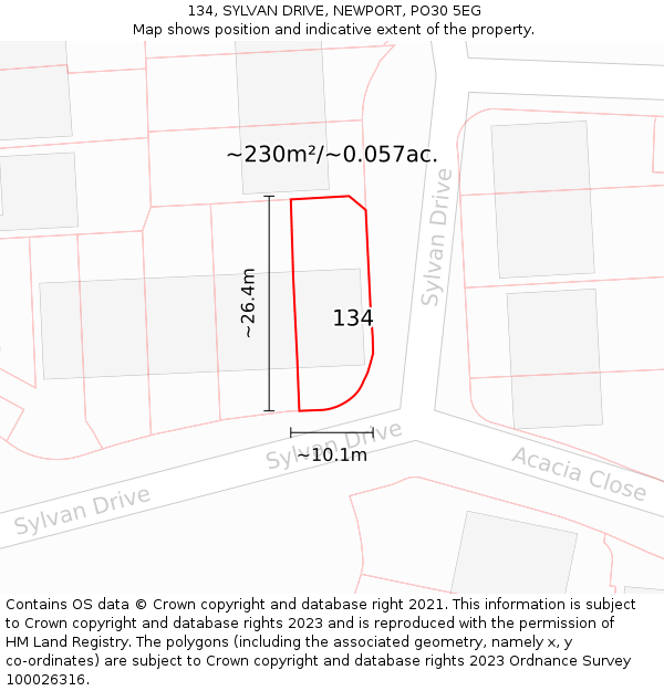 134, SYLVAN DRIVE, NEWPORT, PO30 5EG: Plot and title map