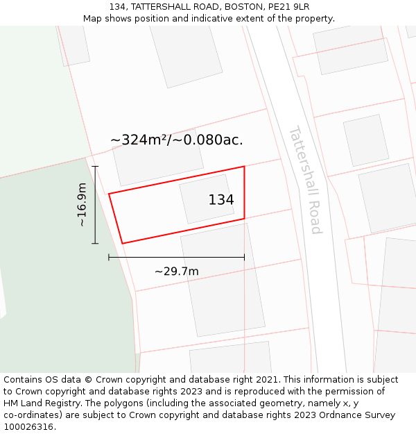 134, TATTERSHALL ROAD, BOSTON, PE21 9LR: Plot and title map