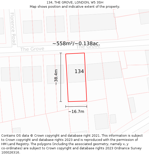 134, THE GROVE, LONDON, W5 3SH: Plot and title map