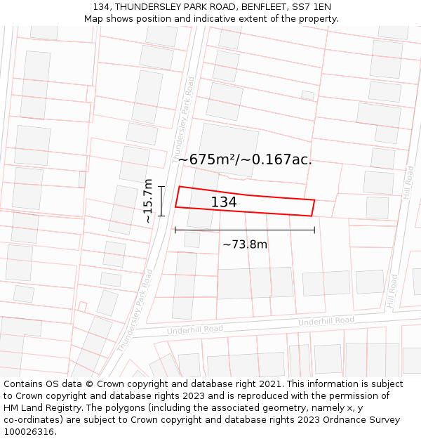 134, THUNDERSLEY PARK ROAD, BENFLEET, SS7 1EN: Plot and title map