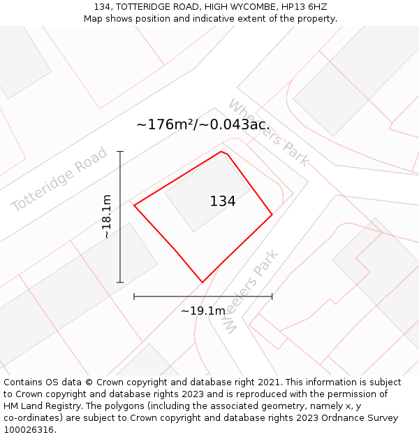 134, TOTTERIDGE ROAD, HIGH WYCOMBE, HP13 6HZ: Plot and title map