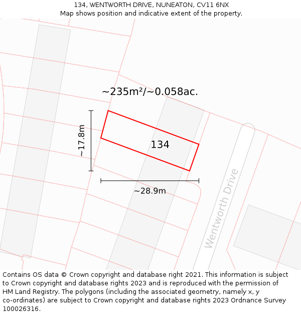 134, WENTWORTH DRIVE, NUNEATON, CV11 6NX: Plot and title map