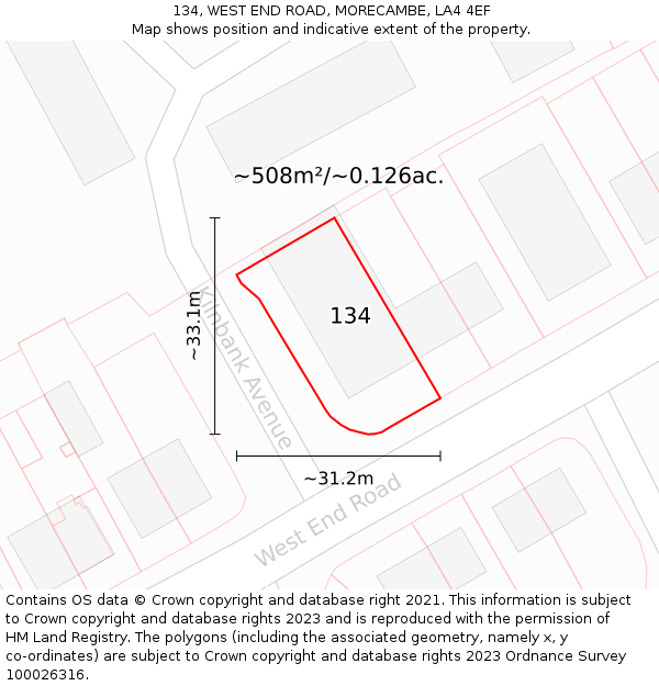 134, WEST END ROAD, MORECAMBE, LA4 4EF: Plot and title map