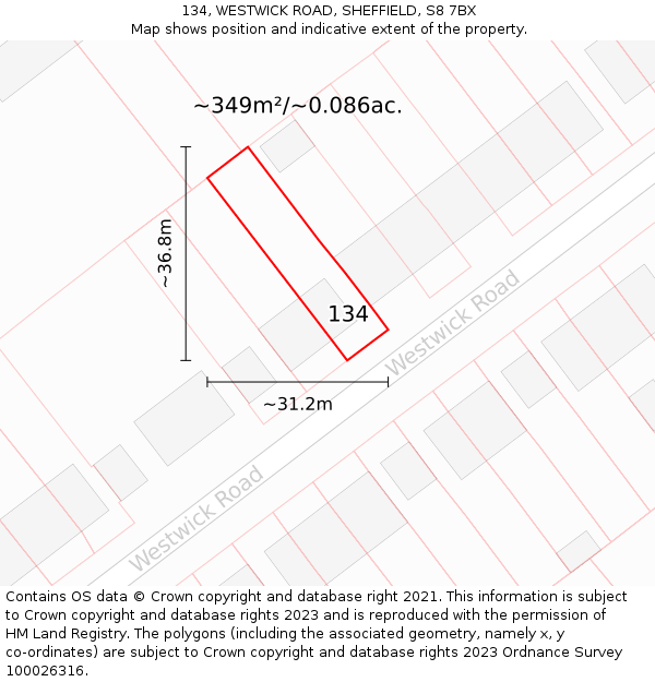 134, WESTWICK ROAD, SHEFFIELD, S8 7BX: Plot and title map