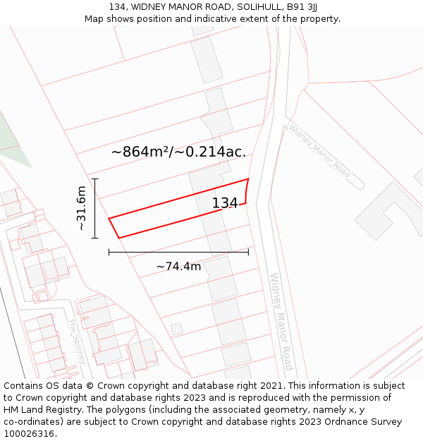 134, WIDNEY MANOR ROAD, SOLIHULL, B91 3JJ: Plot and title map