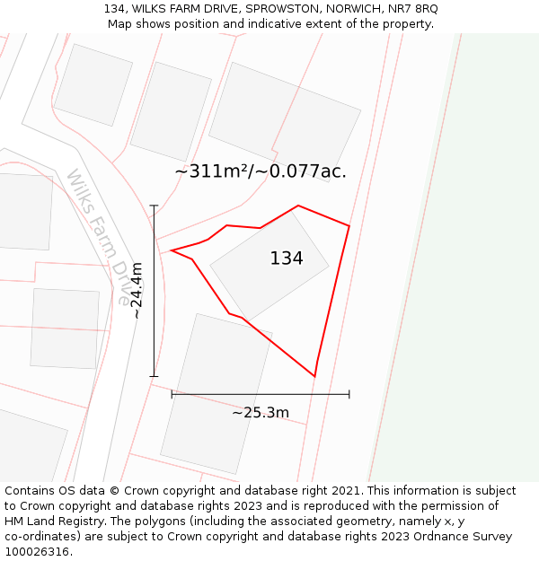 134, WILKS FARM DRIVE, SPROWSTON, NORWICH, NR7 8RQ: Plot and title map