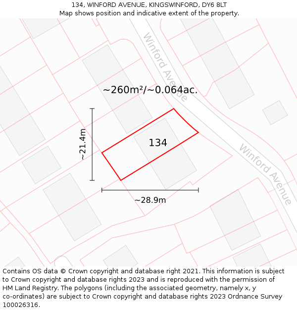 134, WINFORD AVENUE, KINGSWINFORD, DY6 8LT: Plot and title map