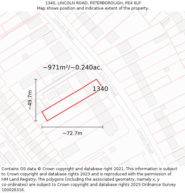 1340, LINCOLN ROAD, PETERBOROUGH, PE4 6LP: Plot and title map