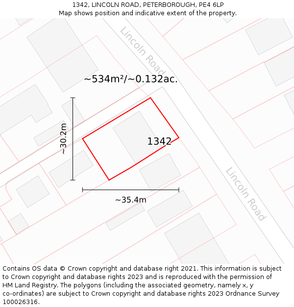1342, LINCOLN ROAD, PETERBOROUGH, PE4 6LP: Plot and title map