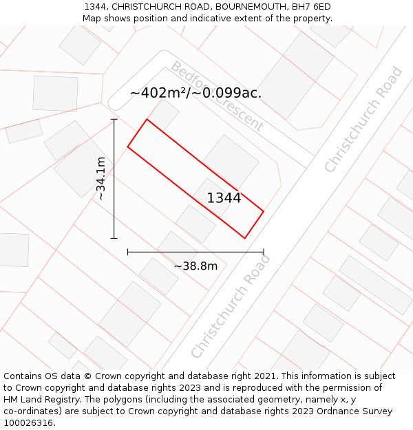 1344, CHRISTCHURCH ROAD, BOURNEMOUTH, BH7 6ED: Plot and title map