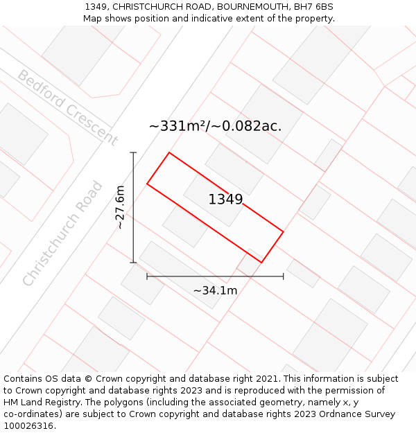 1349, CHRISTCHURCH ROAD, BOURNEMOUTH, BH7 6BS: Plot and title map