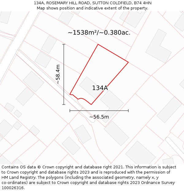 134A, ROSEMARY HILL ROAD, SUTTON COLDFIELD, B74 4HN: Plot and title map