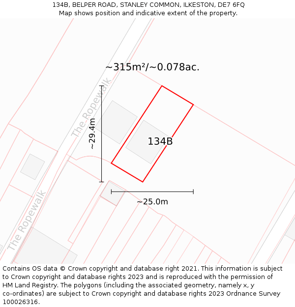 134B, BELPER ROAD, STANLEY COMMON, ILKESTON, DE7 6FQ: Plot and title map