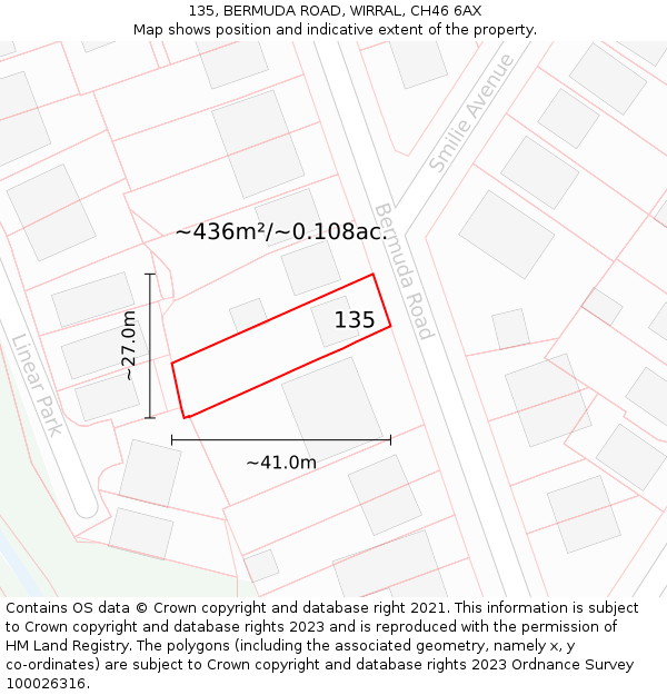 135, BERMUDA ROAD, WIRRAL, CH46 6AX: Plot and title map