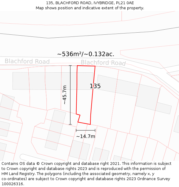 135, BLACHFORD ROAD, IVYBRIDGE, PL21 0AE: Plot and title map