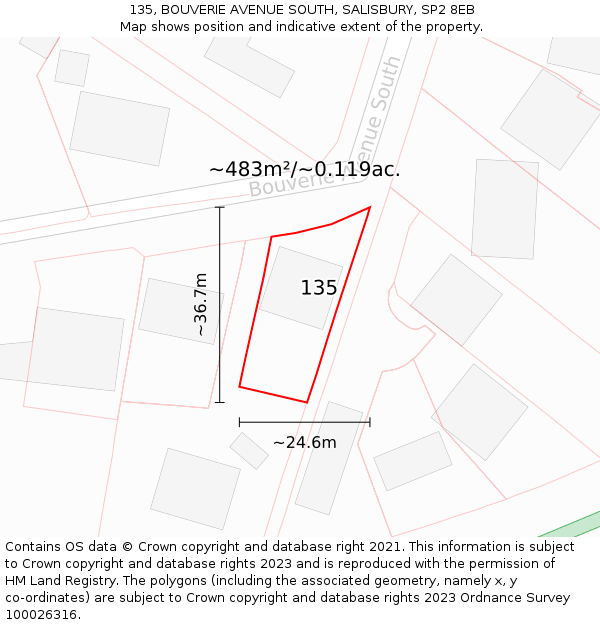 135, BOUVERIE AVENUE SOUTH, SALISBURY, SP2 8EB: Plot and title map