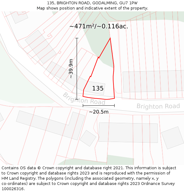 135, BRIGHTON ROAD, GODALMING, GU7 1PW: Plot and title map