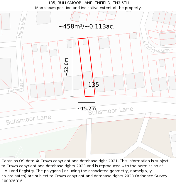 135, BULLSMOOR LANE, ENFIELD, EN3 6TH: Plot and title map