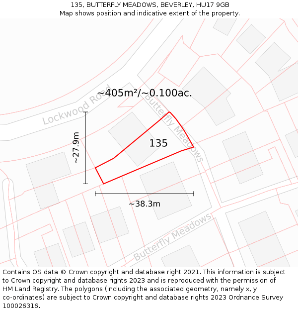 135, BUTTERFLY MEADOWS, BEVERLEY, HU17 9GB: Plot and title map