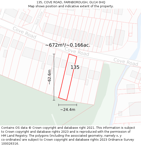 135, COVE ROAD, FARNBOROUGH, GU14 0HQ: Plot and title map