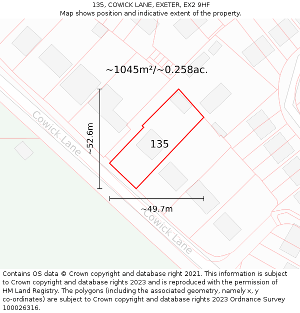 135, COWICK LANE, EXETER, EX2 9HF: Plot and title map