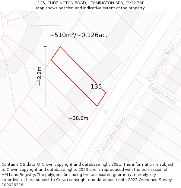 135, CUBBINGTON ROAD, LEAMINGTON SPA, CV32 7AP: Plot and title map