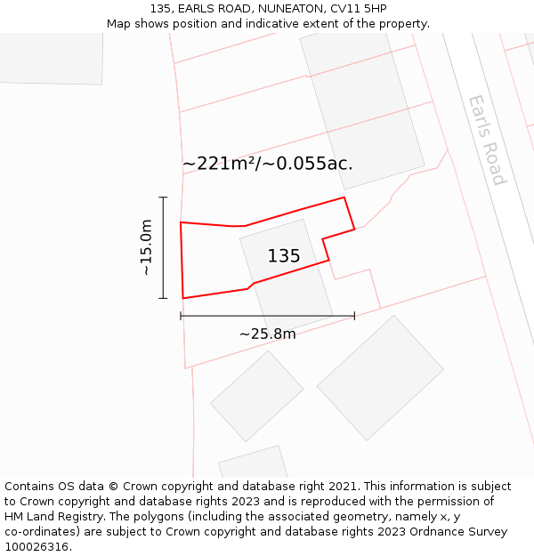135, EARLS ROAD, NUNEATON, CV11 5HP: Plot and title map