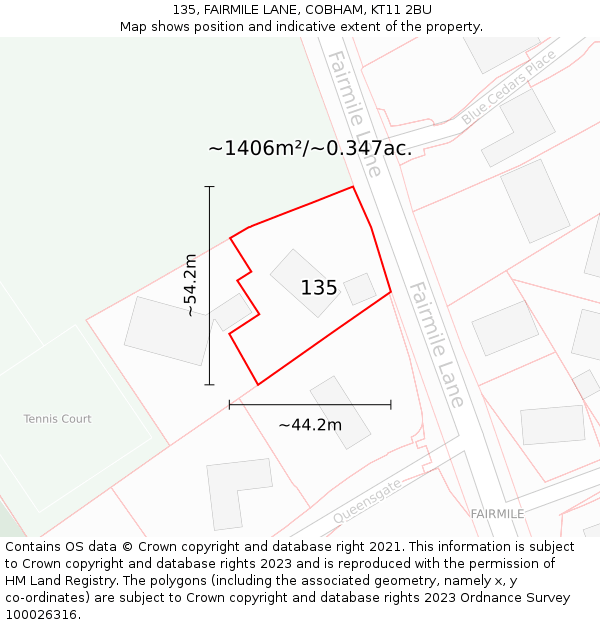 135, FAIRMILE LANE, COBHAM, KT11 2BU: Plot and title map