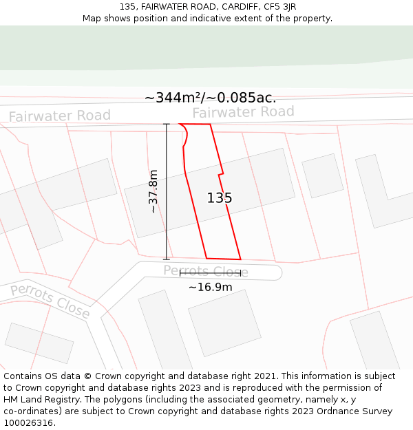 135, FAIRWATER ROAD, CARDIFF, CF5 3JR: Plot and title map