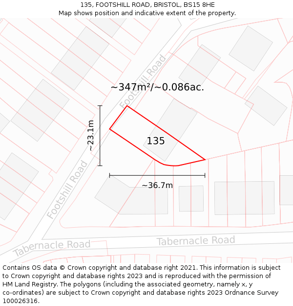 135, FOOTSHILL ROAD, BRISTOL, BS15 8HE: Plot and title map