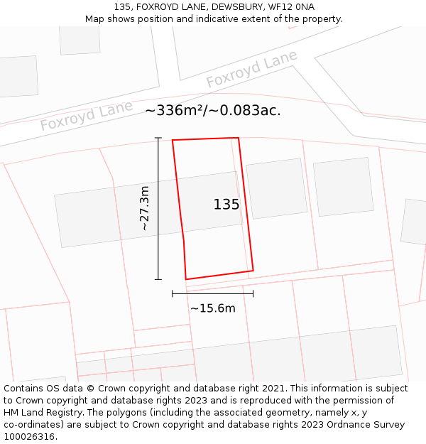 135, FOXROYD LANE, DEWSBURY, WF12 0NA: Plot and title map