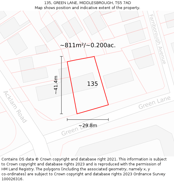 135, GREEN LANE, MIDDLESBROUGH, TS5 7AD: Plot and title map
