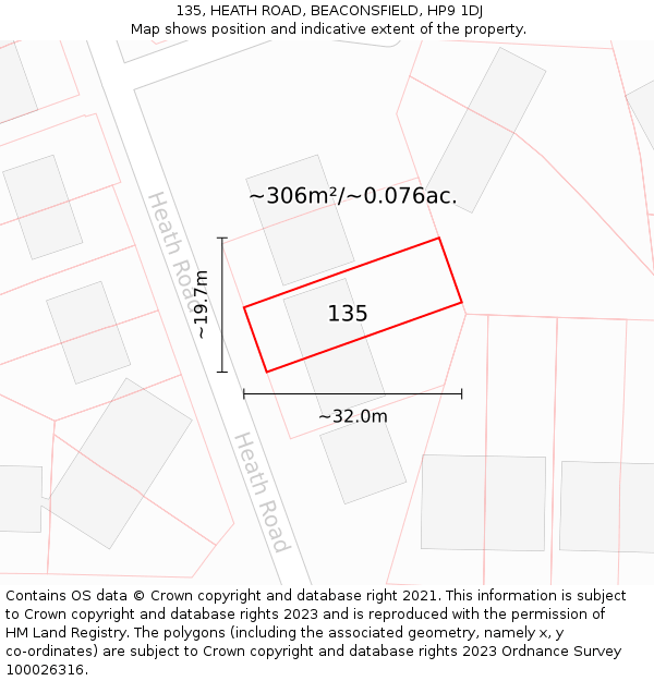 135, HEATH ROAD, BEACONSFIELD, HP9 1DJ: Plot and title map