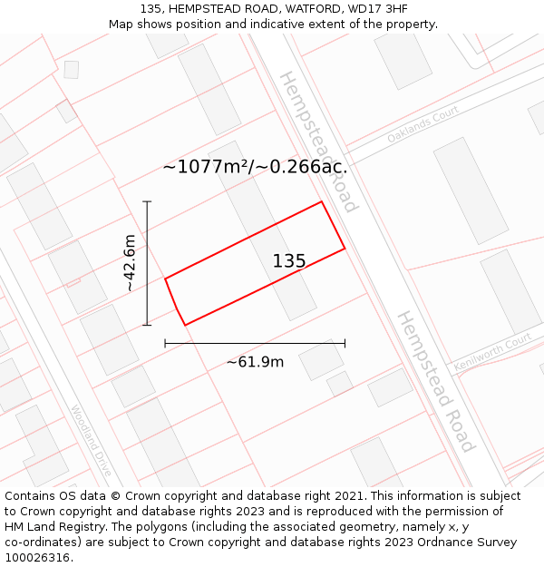 135, HEMPSTEAD ROAD, WATFORD, WD17 3HF: Plot and title map