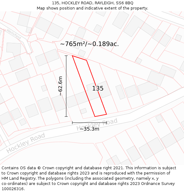 135, HOCKLEY ROAD, RAYLEIGH, SS6 8BQ: Plot and title map