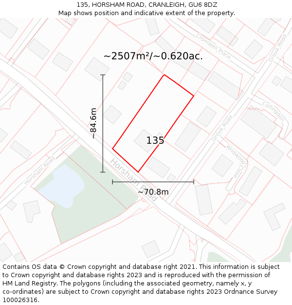 135, HORSHAM ROAD, CRANLEIGH, GU6 8DZ: Plot and title map