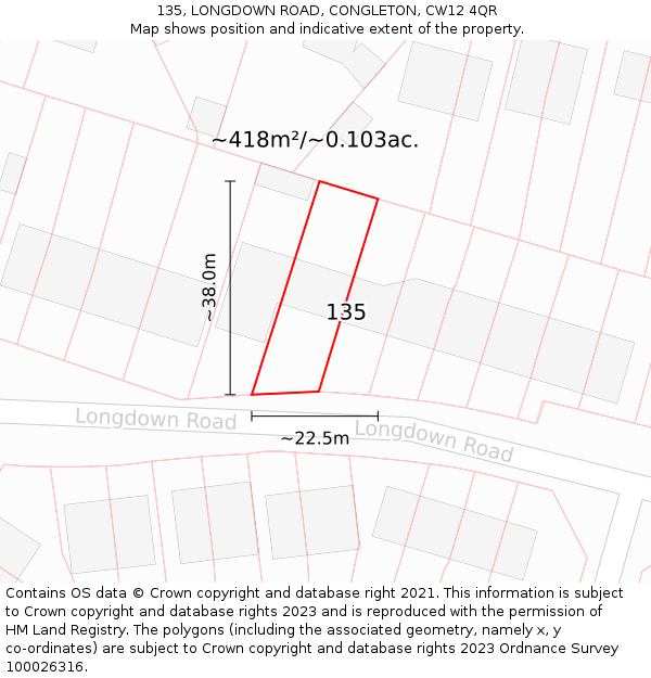 135, LONGDOWN ROAD, CONGLETON, CW12 4QR: Plot and title map